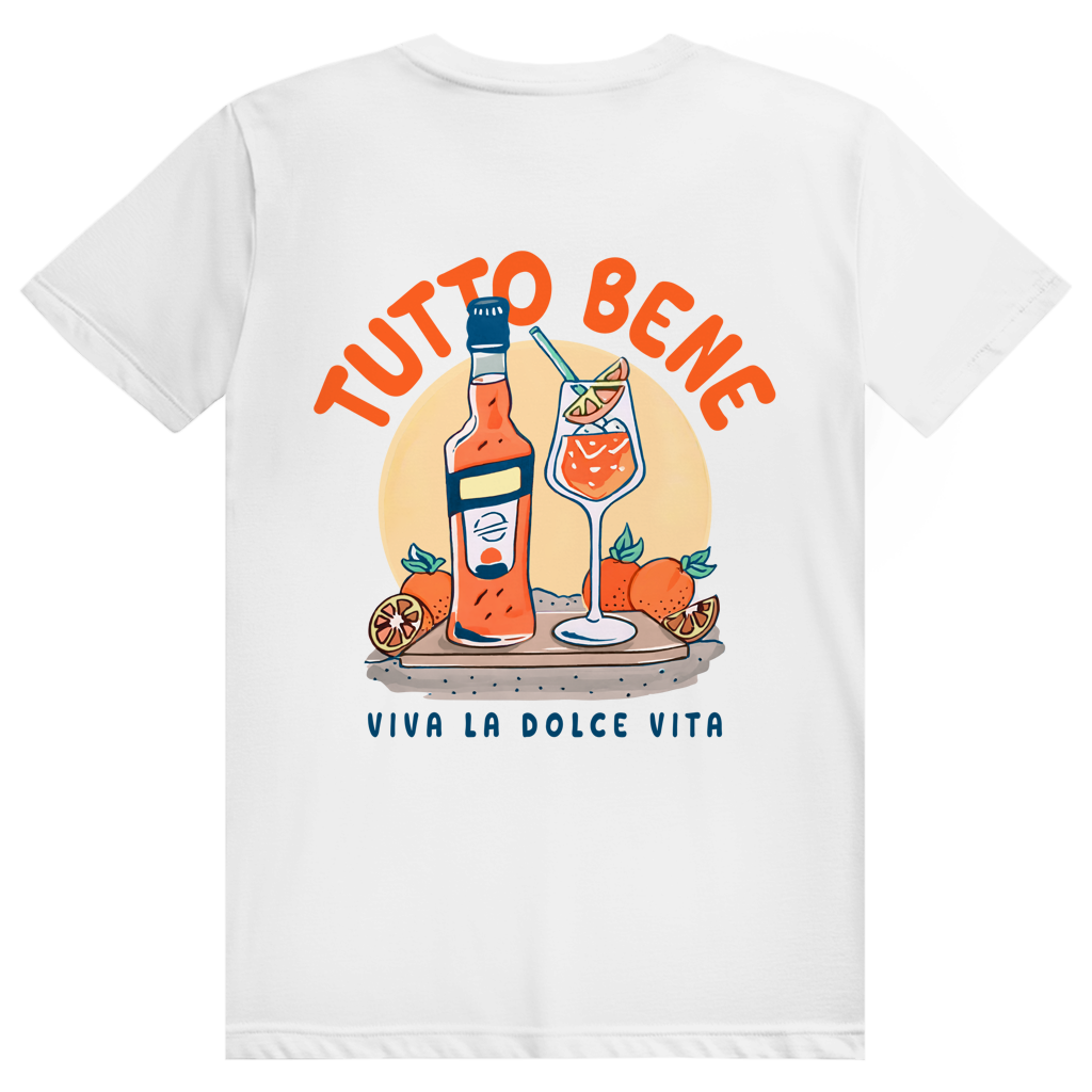 Tutto Bene Viva La Dolce Vita - Aperol Spritz Italien - Premium Bio Unisex (Rückendruck) T-Shirt