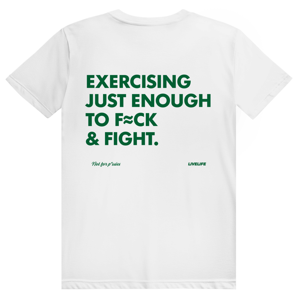 Exercising Just Enough - Freches Gym Statement - Premium Bio Unisex (Rückendruck) T-Shirt
