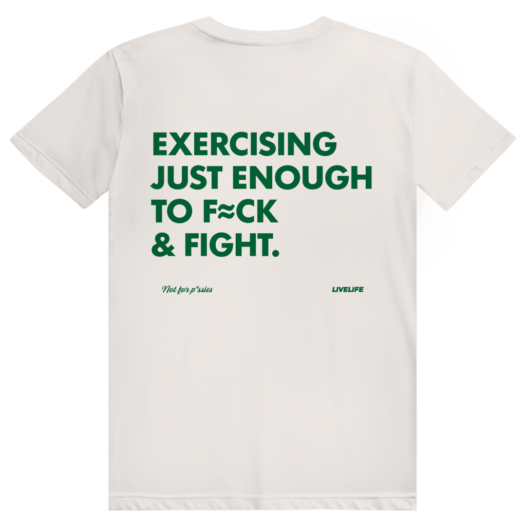 Exercising Just Enough - Freches Gym Statement - Premium Bio Unisex (Rückendruck) T-Shirt
