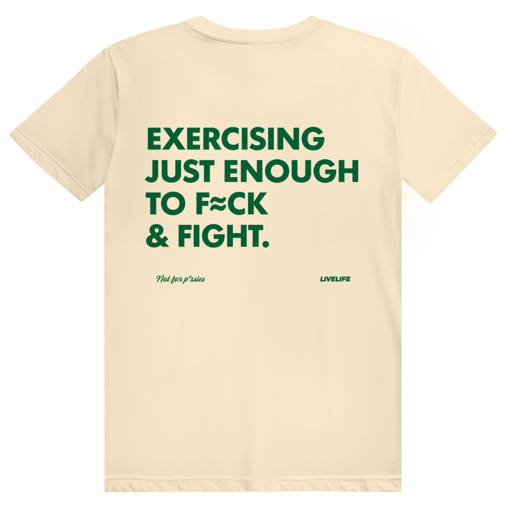 Exercising Just Enough - Freches Gym Statement - Premium Bio Unisex (Rückendruck) T-Shirt