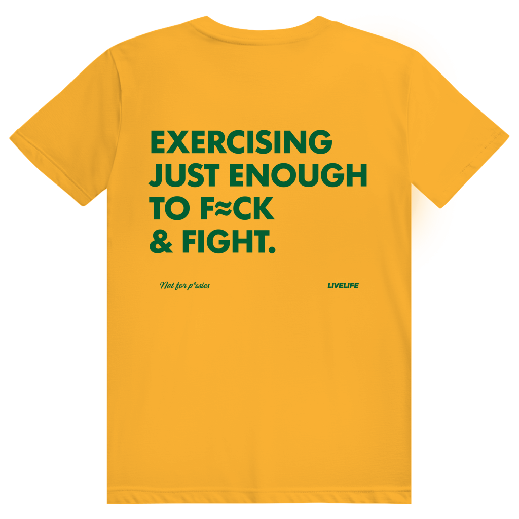 Exercising Just Enough - Freches Gym Statement - Premium Bio Unisex (Rückendruck) T-Shirt