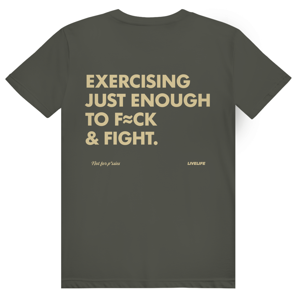 Exercising Just Enough - Freches Gym Statement - Premium Bio Unisex (Rückendruck) T-Shirt