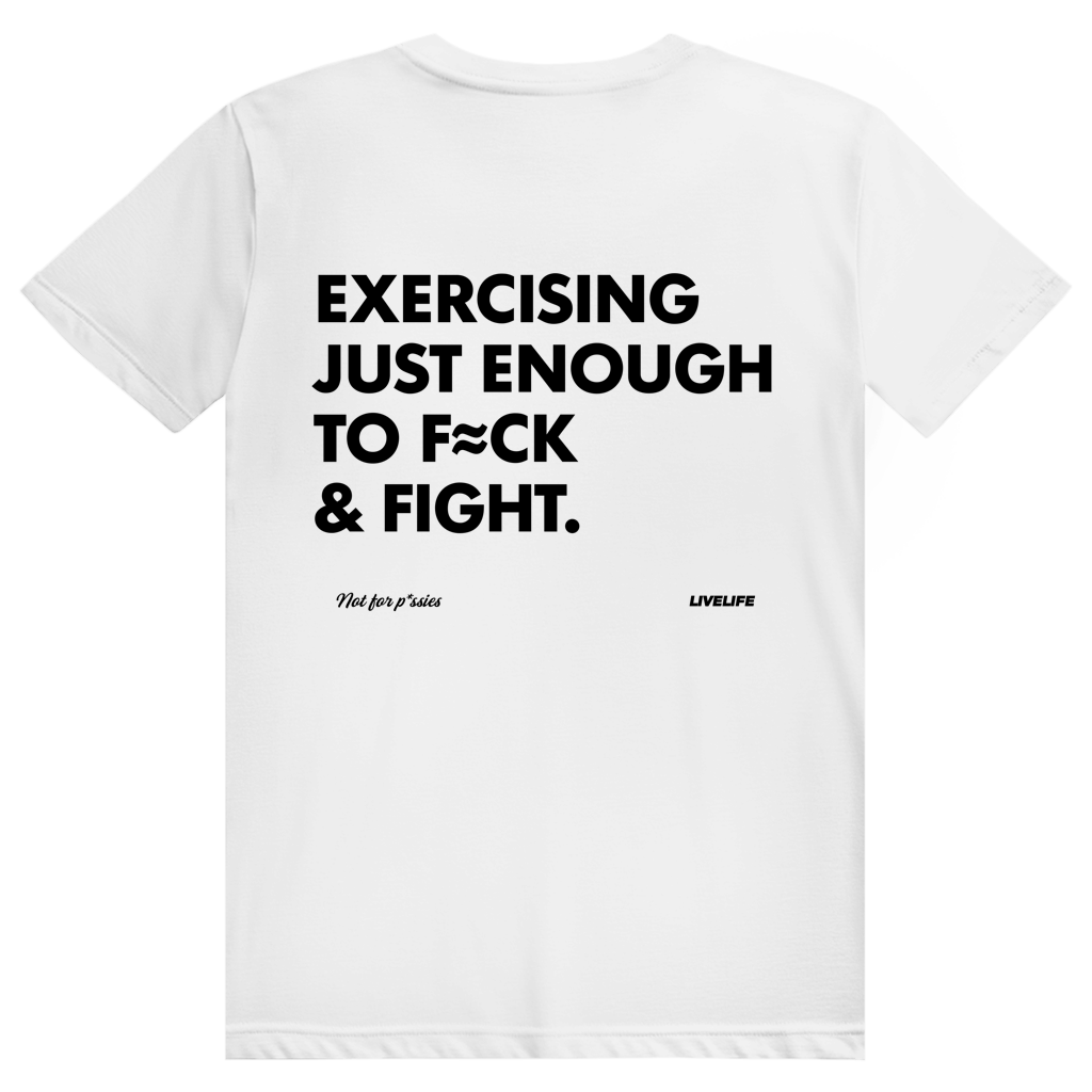 Exercising Just Enough - Freches Gym Statement - Premium Bio Unisex (Rückendruck) T-Shirt
