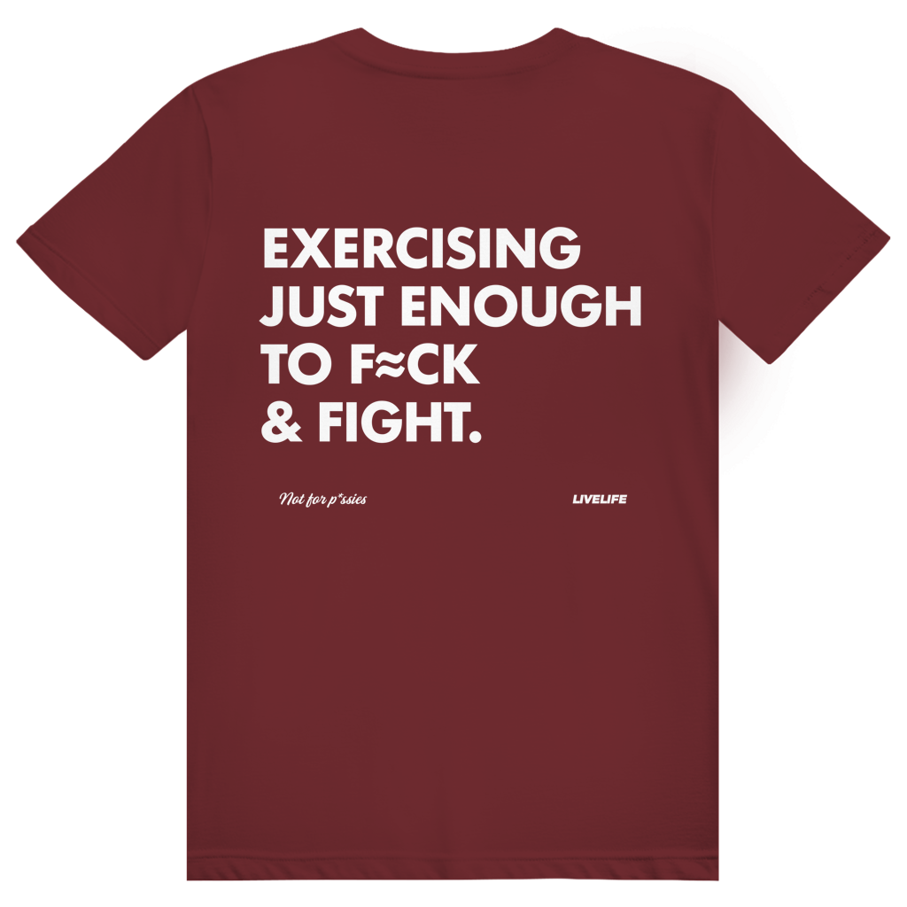 Exercising Just Enough - Freches Gym Statement - Premium Bio Unisex (Rückendruck) T-Shirt