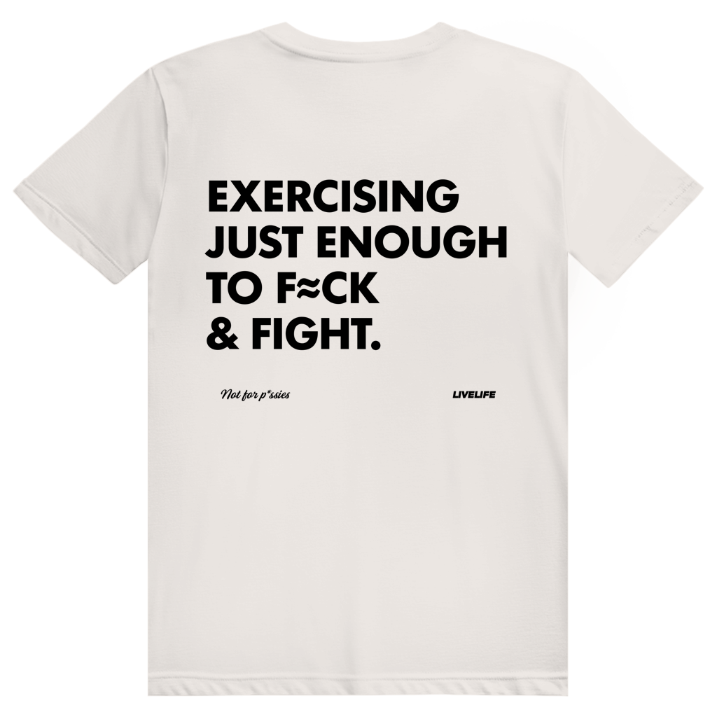 Exercising Just Enough - Freches Gym Statement - Premium Bio Unisex (Rückendruck) T-Shirt