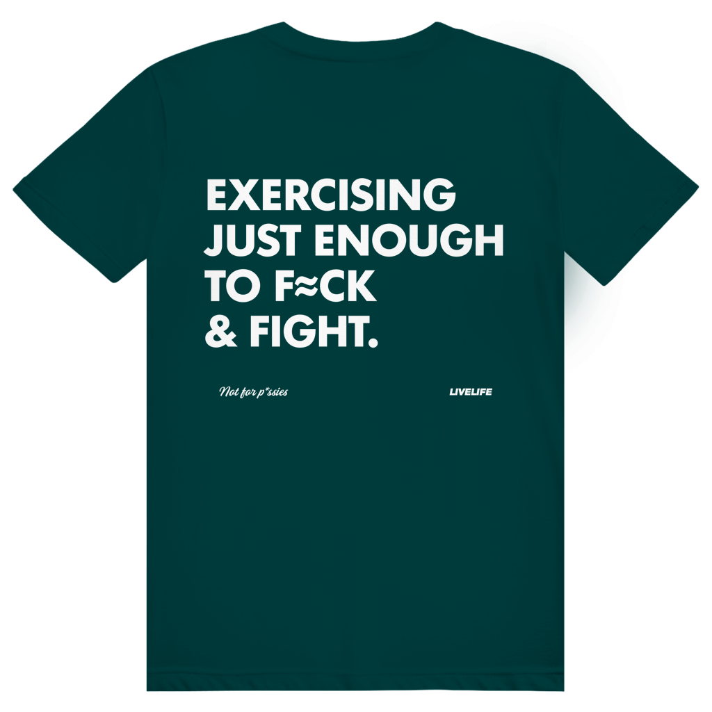 Exercising Just Enough - Freches Gym Statement - Premium Bio Unisex (Rückendruck) T-Shirt