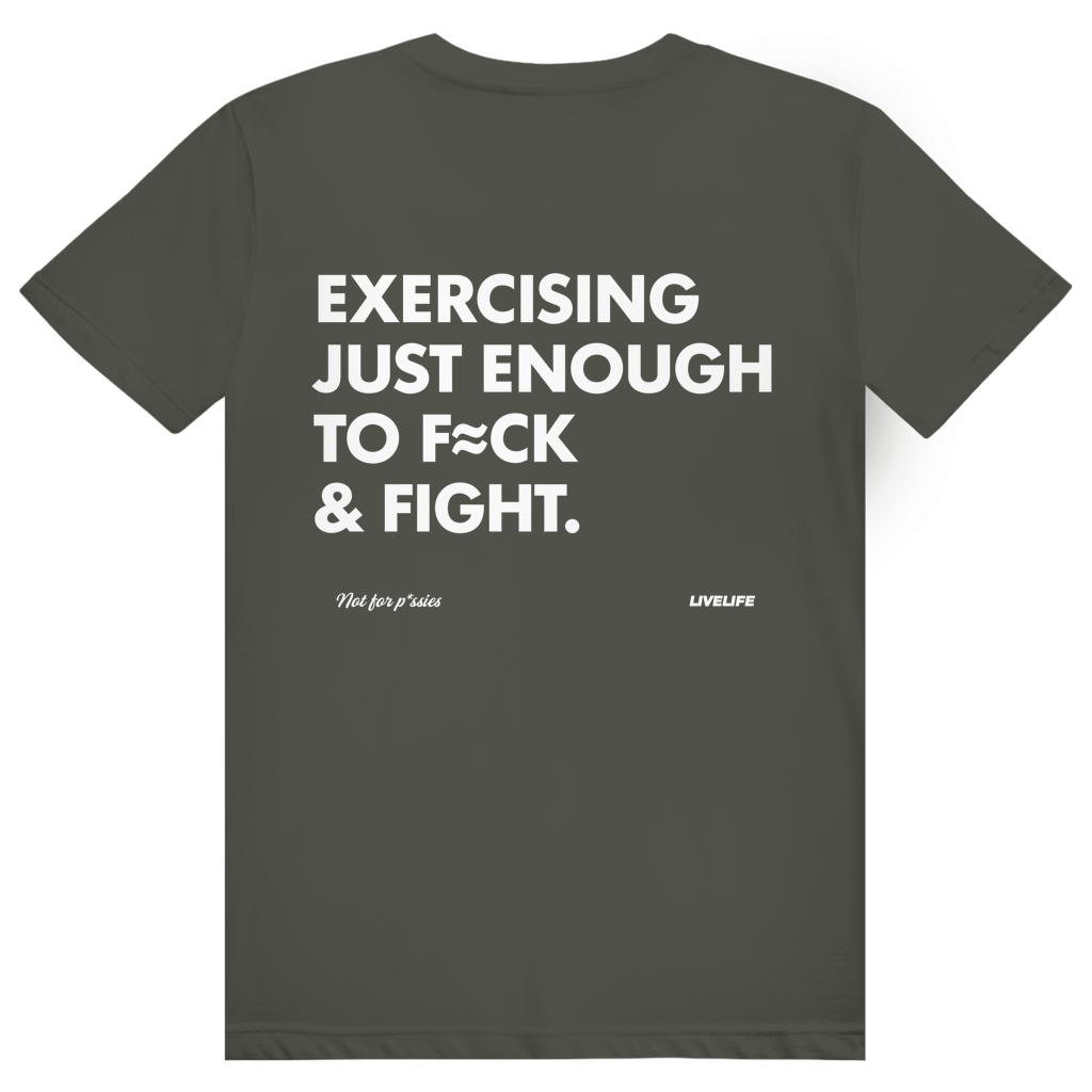 Exercising Just Enough - Freches Gym Statement - Premium Bio Unisex (Rückendruck) T-Shirt