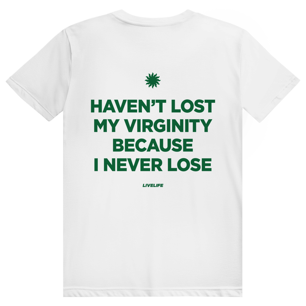 Haven't Lost My Virginity Because I Never Lose - Stylisches Selbstbewusstseins Statement - Premium Bio Unisex (Rückendruck) T-Shirt