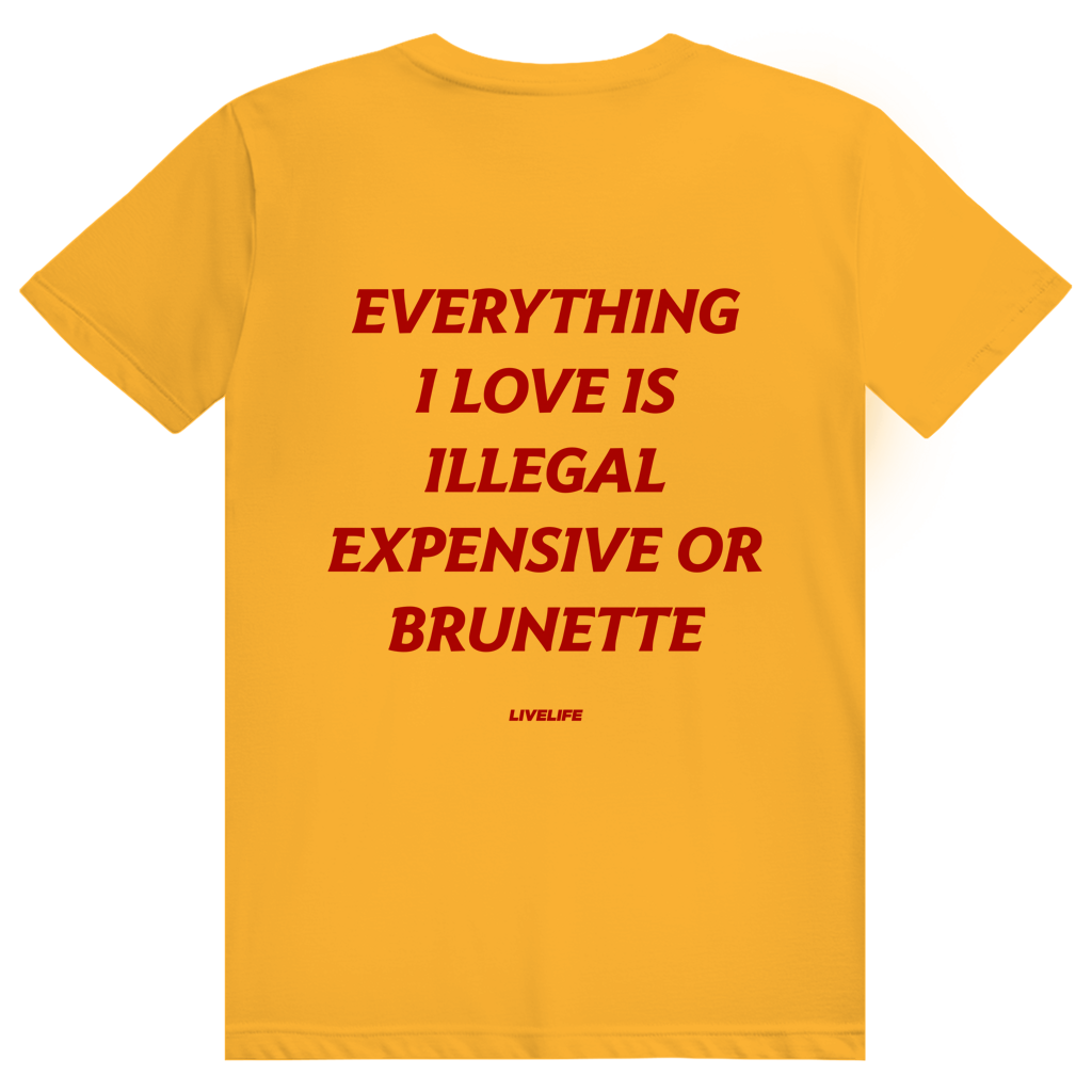 Everything I Love Is Illegal Expensive Or Brunette - Freches Dating Meme Statement - Premium Bio Unisex (Rückendruck) T-Shirt