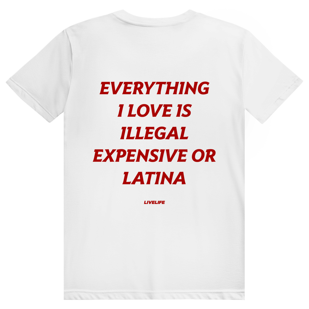Everything I Love Is Illegal Expensive Or Latina - Freches Dating Meme Statement - Premium Bio Unisex (Rückendruck) T-Shirt