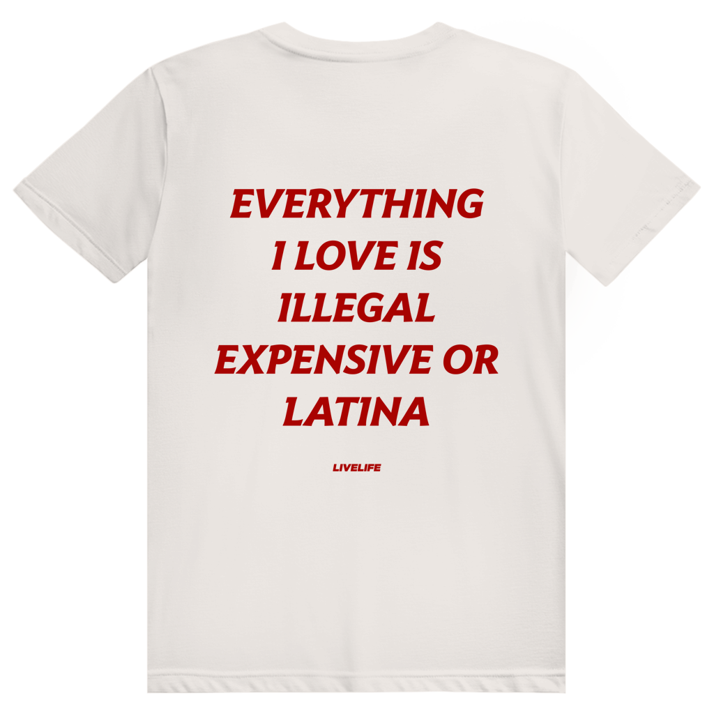 Everything I Love Is Illegal Expensive Or Latina - Freches Dating Meme Statement - Premium Bio Unisex (Rückendruck) T-Shirt