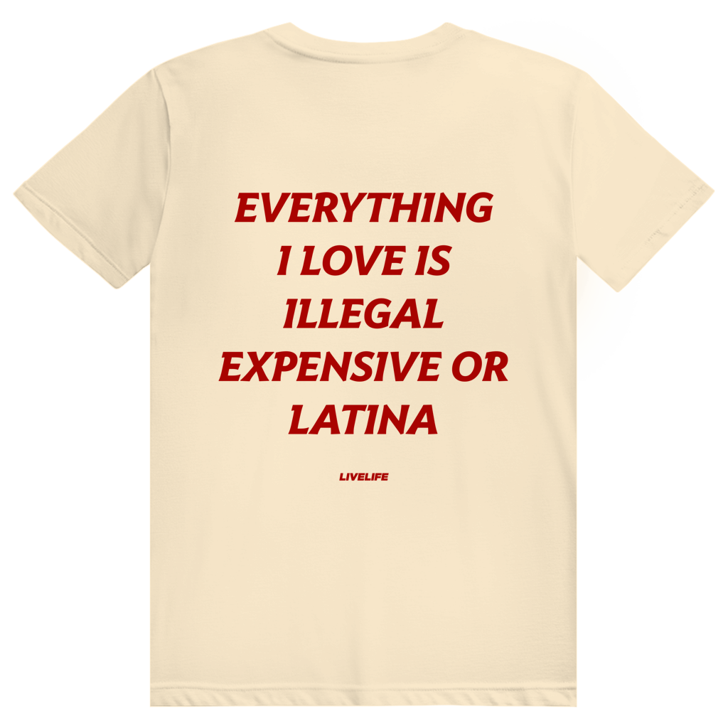 Everything I Love Is Illegal Expensive Or Latina - Freches Dating Meme Statement - Premium Bio Unisex (Rückendruck) T-Shirt