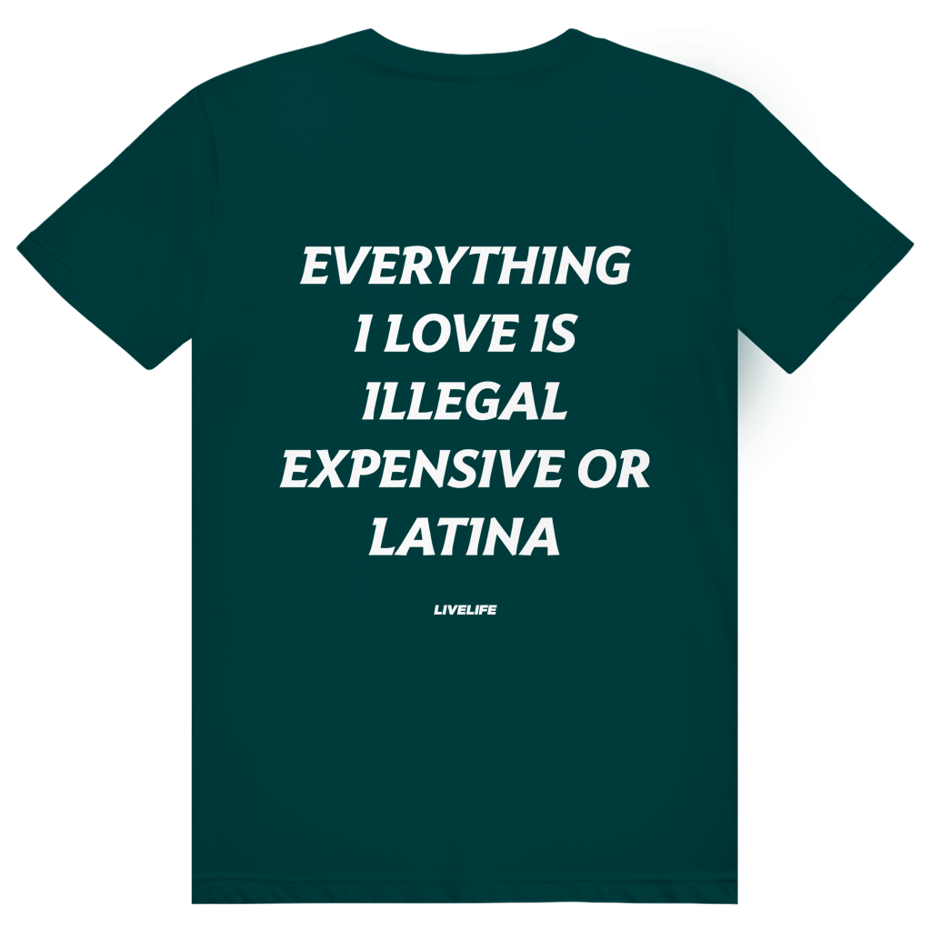 Everything I Love Is Illegal Expensive Or Latina - Freches Dating Meme Statement - Premium Bio Unisex (Rückendruck) T-Shirt