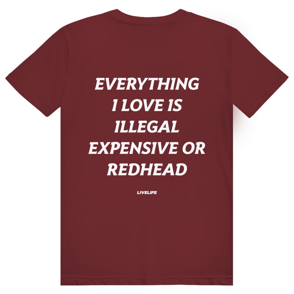Everything I Love Is Illegal Expensive Or Redhead - Freches Dating Meme Statement - Premium Bio Unisex (Rückendruck) T-Shirt