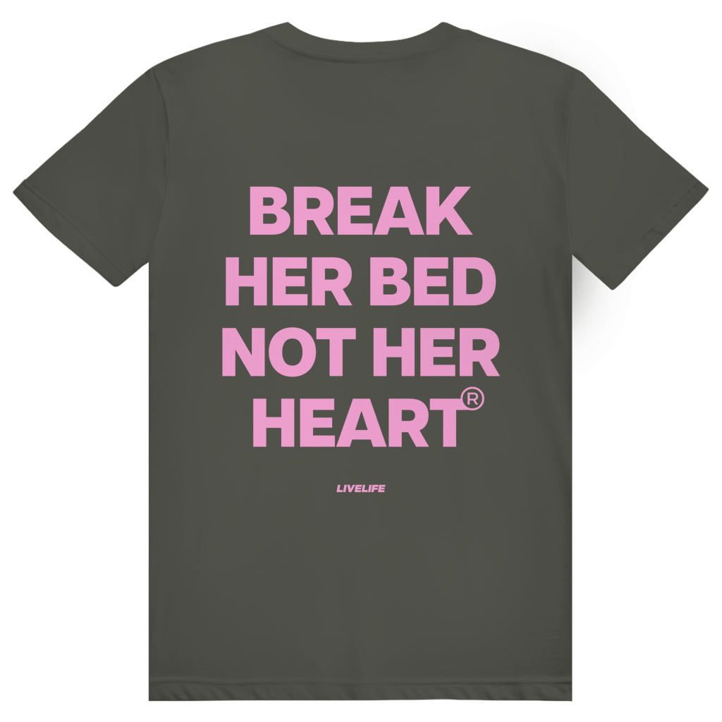 Break Her Bed Not Her Heart - Freches Sex Statement - Premium Bio Unisex (Rückendruck) T-Shirt