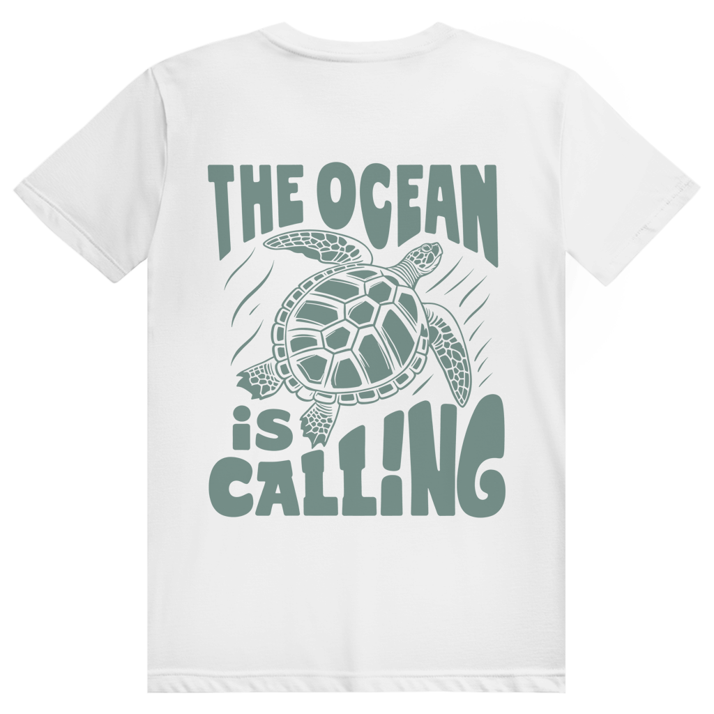 The Ocean Is Calling - Ästhetisches Schildkröten Statement - Premium Bio Unisex (Rückendruck) T-Shirt