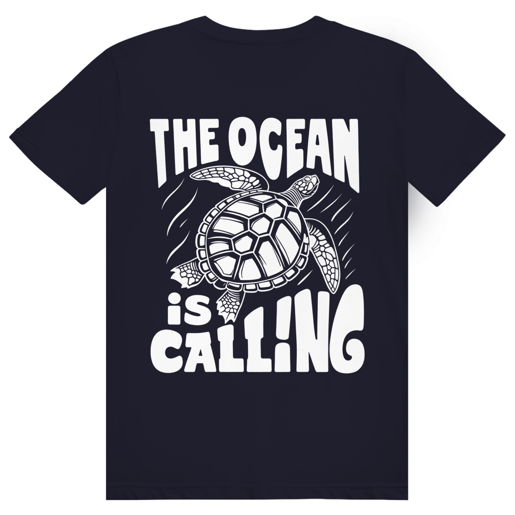 The Ocean Is Calling - Ästhetisches Schildkröten Statement - Premium Bio Unisex (Rückendruck) T-Shirt