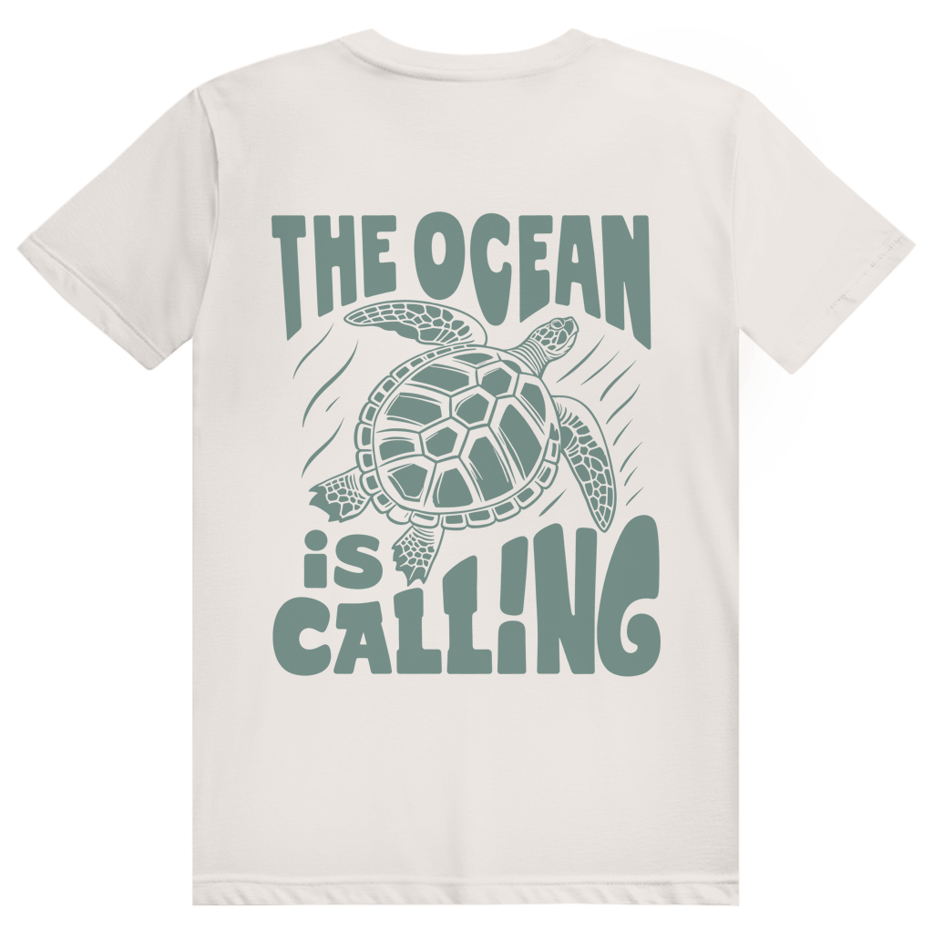 The Ocean Is Calling - Ästhetisches Schildkröten Statement - Premium Bio Unisex (Rückendruck) T-Shirt