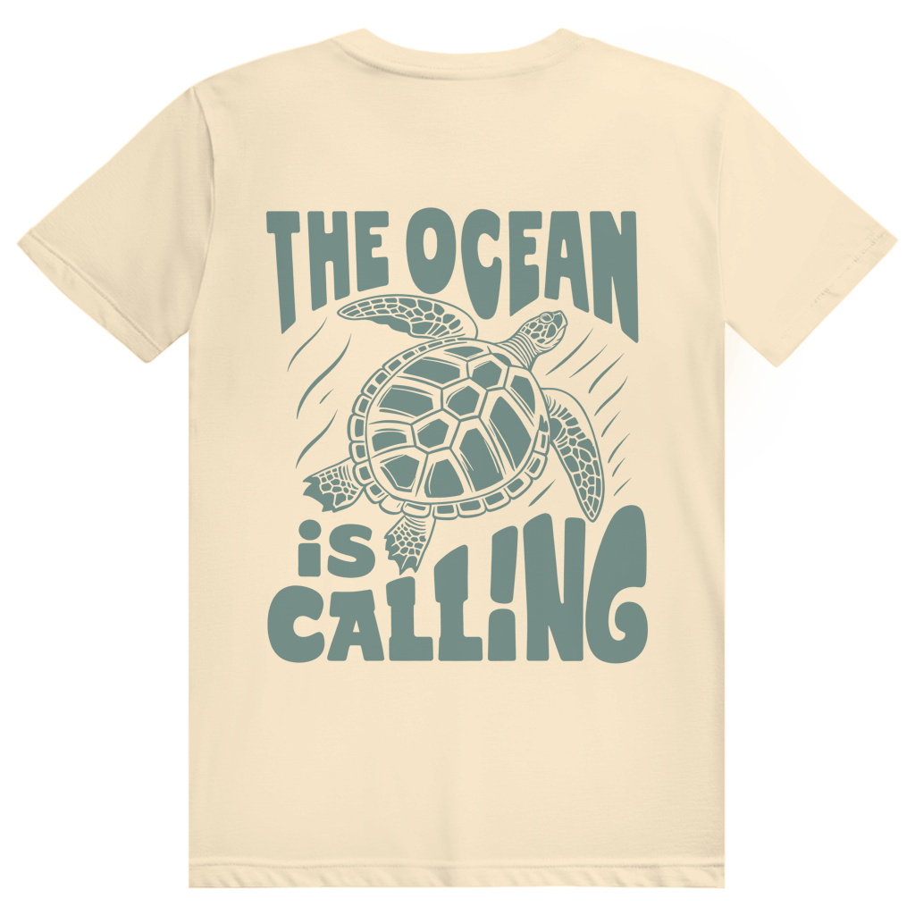 The Ocean Is Calling - Ästhetisches Schildkröten Statement - Premium Bio Unisex (Rückendruck) T-Shirt