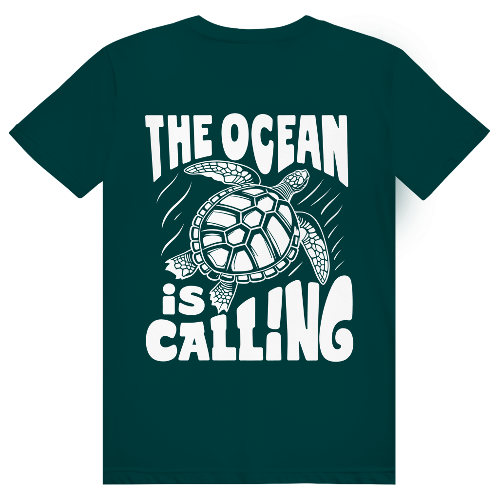 The Ocean Is Calling - Ästhetisches Schildkröten Statement - Premium Bio Unisex (Rückendruck) T-Shirt