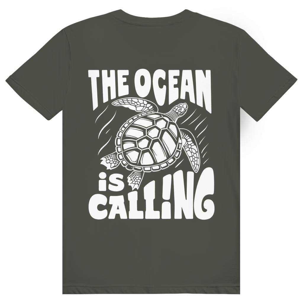 The Ocean Is Calling - Ästhetisches Schildkröten Statement - Premium Bio Unisex (Rückendruck) T-Shirt
