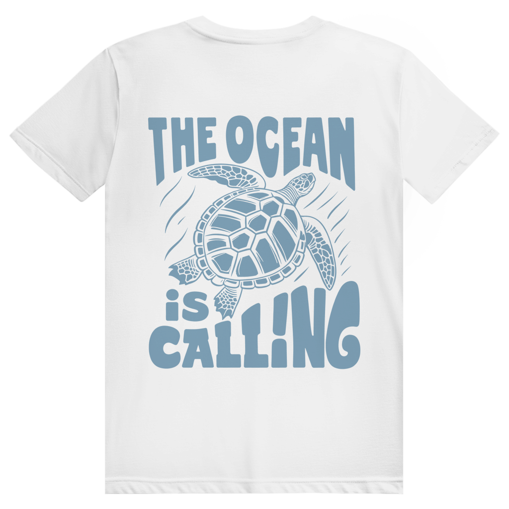 The Ocean Is Calling - Ästhetisches Schildkröten Statement - Premium Bio Unisex (Rückendruck) T-Shirt
