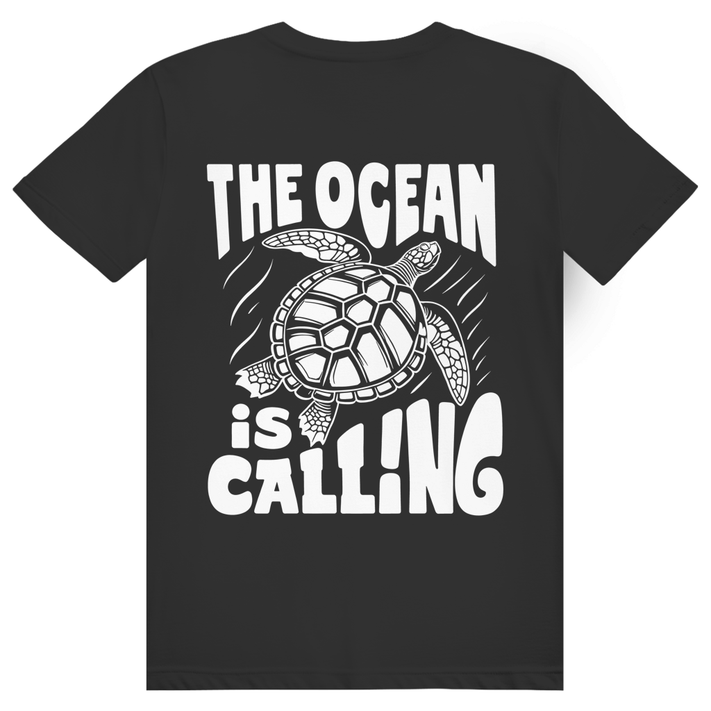 The Ocean Is Calling - Ästhetisches Schildkröten Statement - Premium Bio Unisex (Rückendruck) T-Shirt