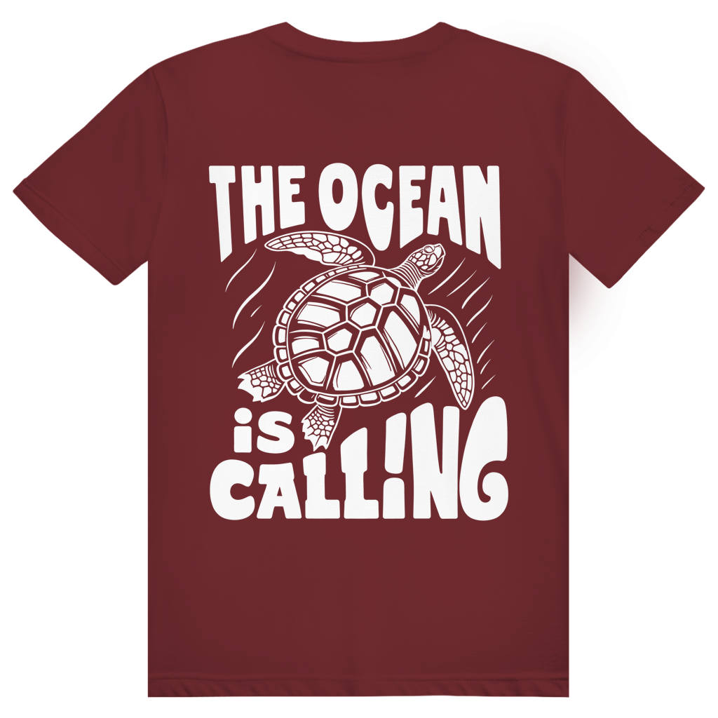 The Ocean Is Calling - Ästhetisches Schildkröten Statement - Premium Bio Unisex (Rückendruck) T-Shirt