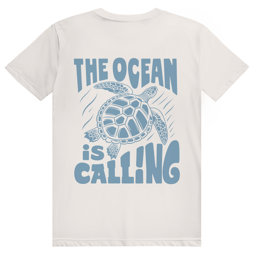 The Ocean Is Calling - Ästhetisches Schildkröten Statement - Premium Bio Unisex (Rückendruck) T-Shirt