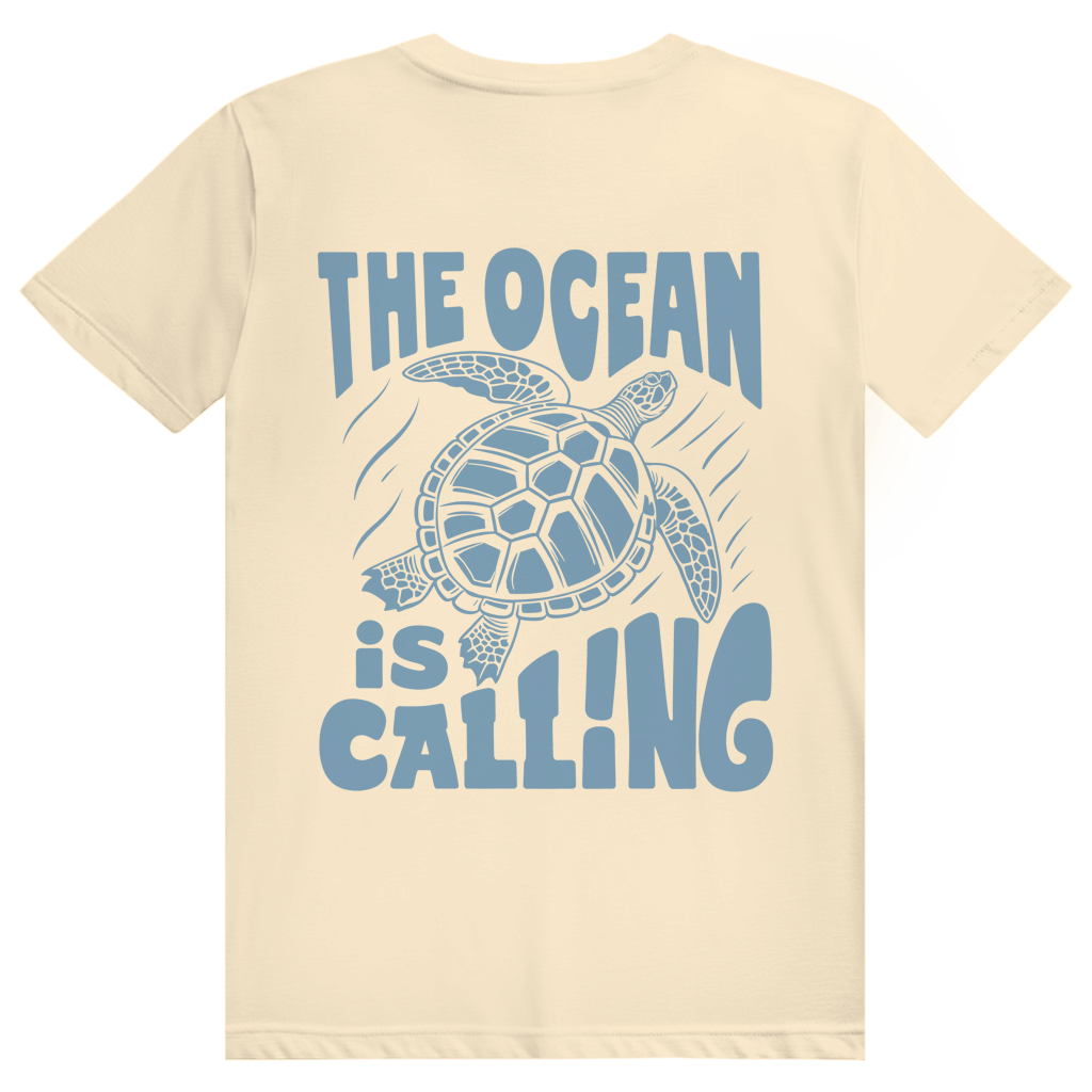 The Ocean Is Calling - Ästhetisches Schildkröten Statement - Premium Bio Unisex (Rückendruck) T-Shirt