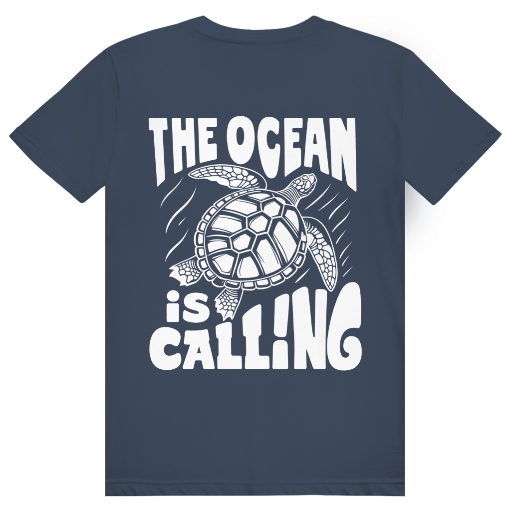 The Ocean Is Calling - Ästhetisches Schildkröten Statement - Premium Bio Unisex (Rückendruck) T-Shirt