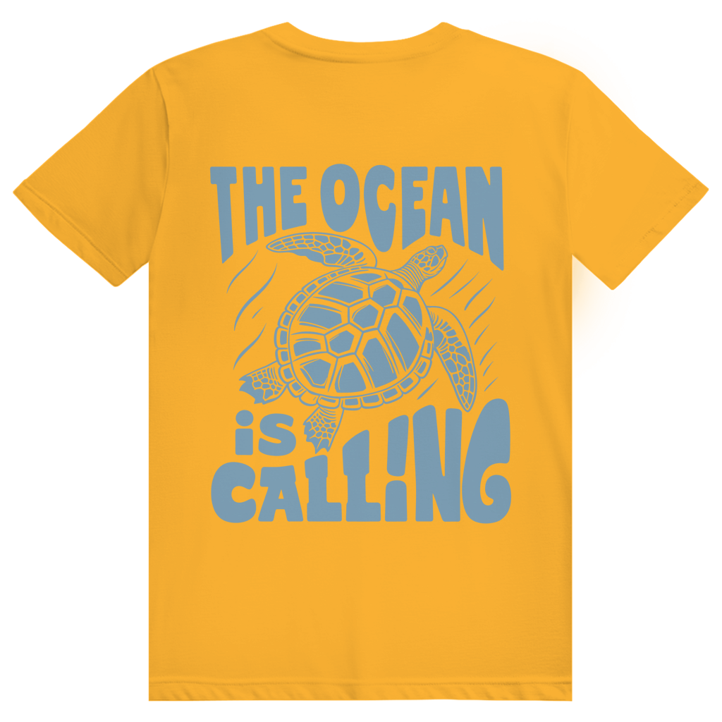 The Ocean Is Calling - Ästhetisches Schildkröten Statement - Premium Bio Unisex (Rückendruck) T-Shirt
