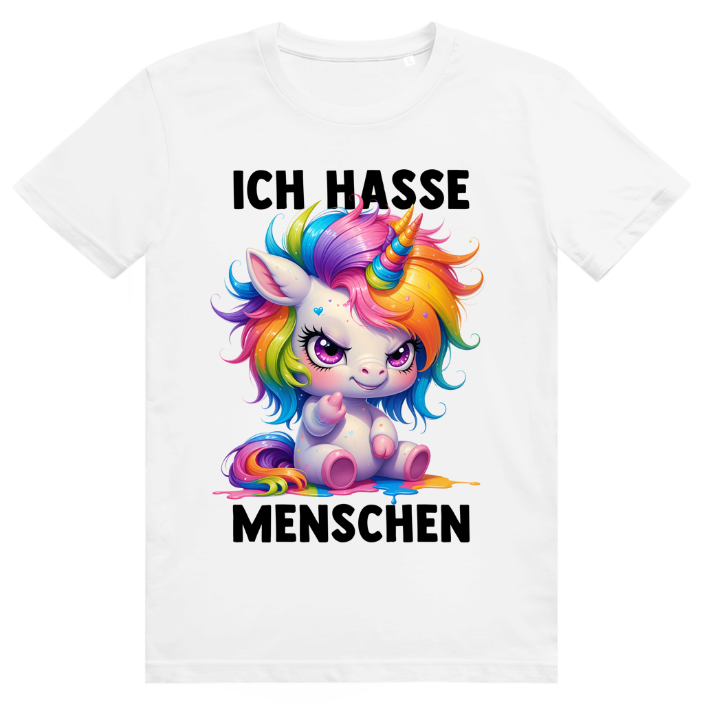 Ich Hasse Menschen - Süßes freches Einhorn Statement - Premium Bio Unisex T-Shirt