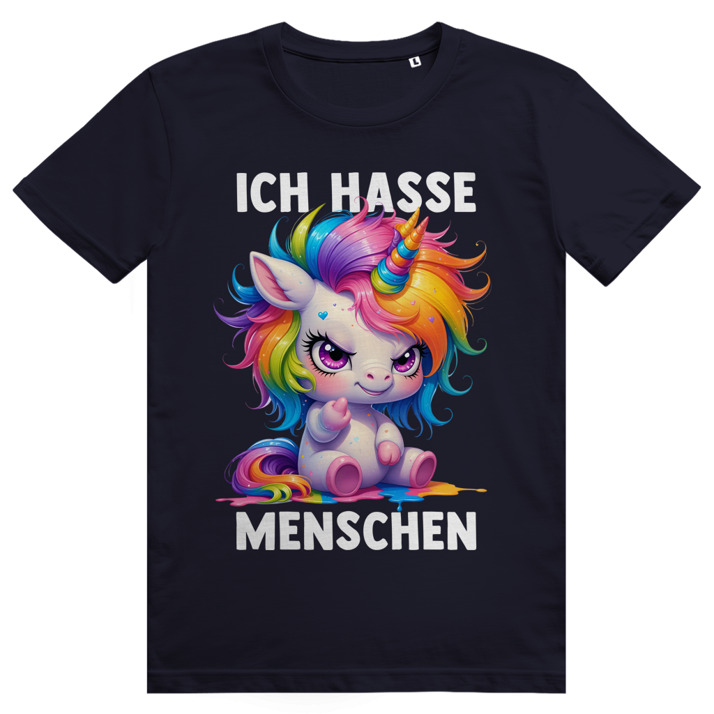 Ich Hasse Menschen - Süßes freches Einhorn Statement - Premium Bio Unisex T-Shirt