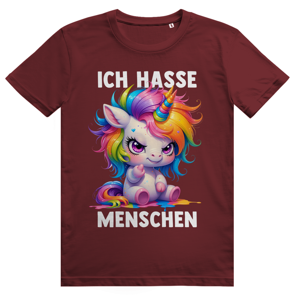 Ich Hasse Menschen - Süßes freches Einhorn Statement - Premium Bio Unisex T-Shirt