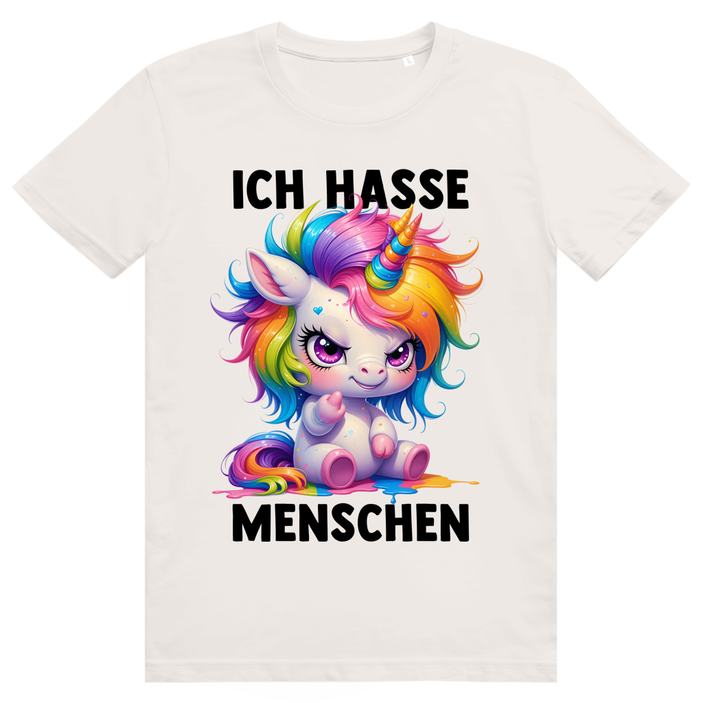 Ich Hasse Menschen - Süßes freches Einhorn Statement - Premium Bio Unisex T-Shirt
