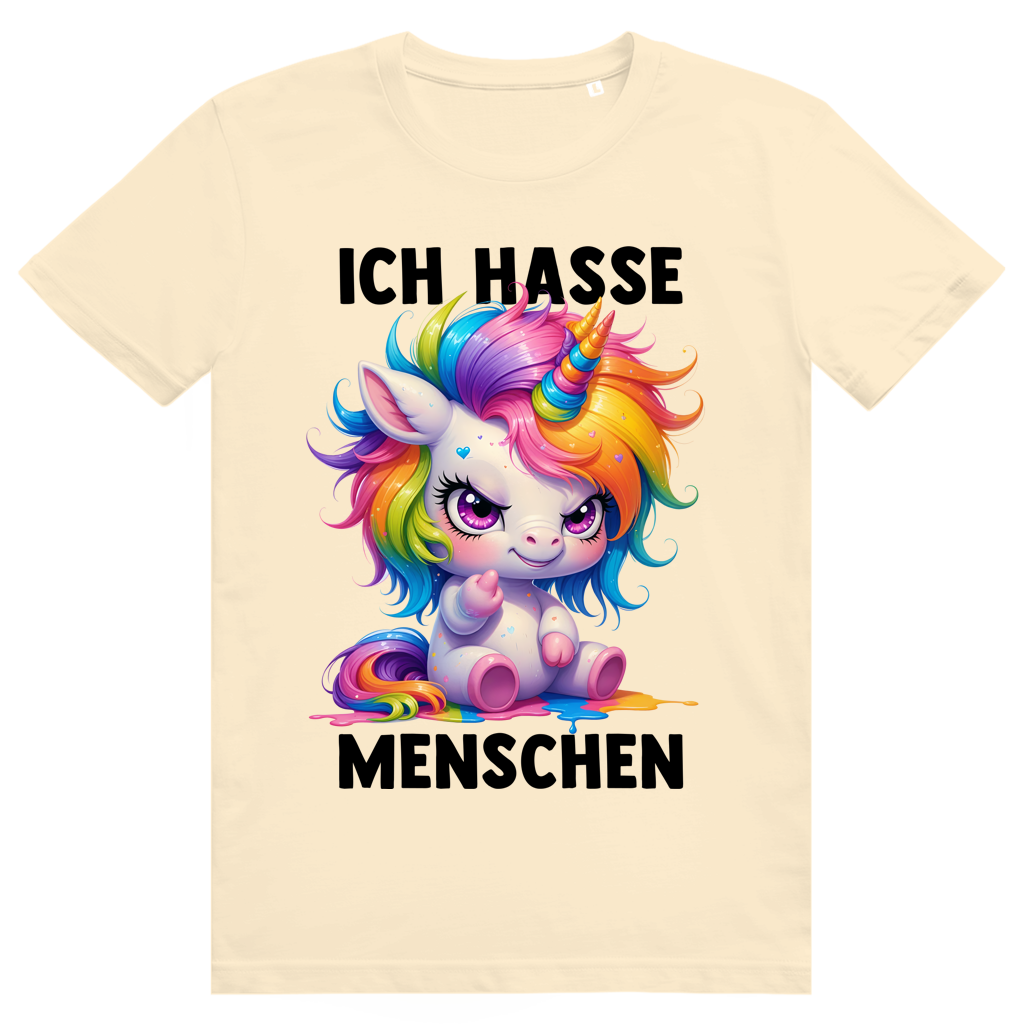 Ich Hasse Menschen - Süßes freches Einhorn Statement - Premium Bio Unisex T-Shirt