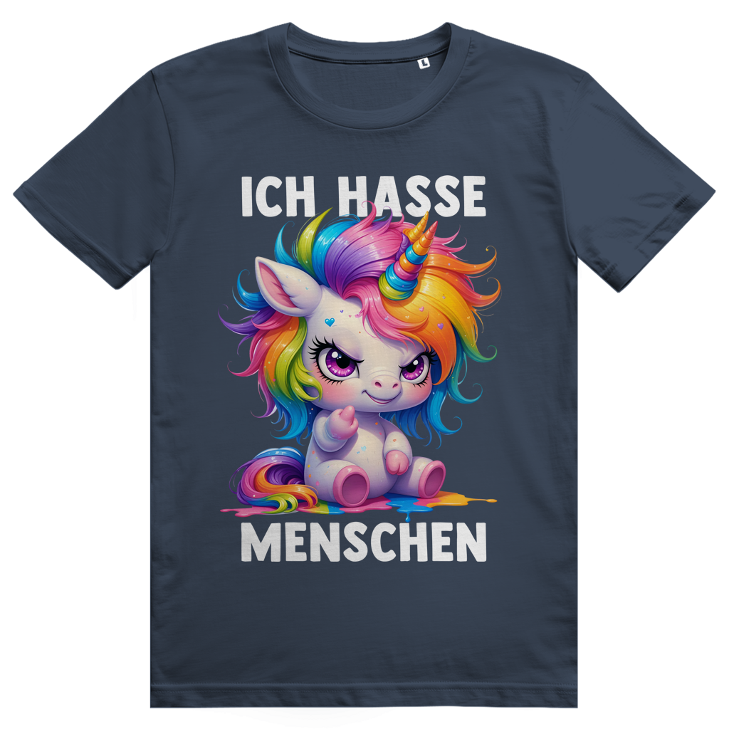 Ich Hasse Menschen - Süßes freches Einhorn Statement - Premium Bio Unisex T-Shirt