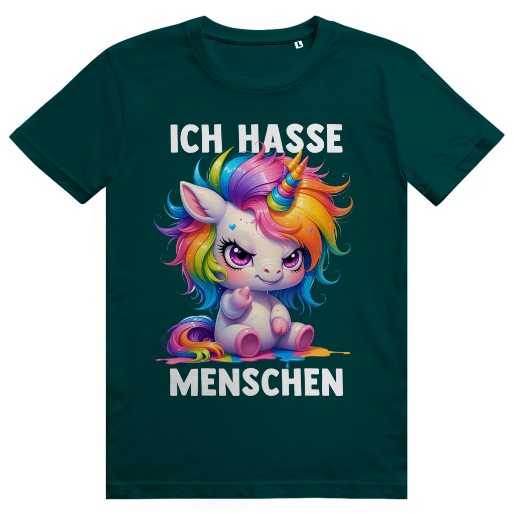 Ich Hasse Menschen - Süßes freches Einhorn Statement - Premium Bio Unisex T-Shirt