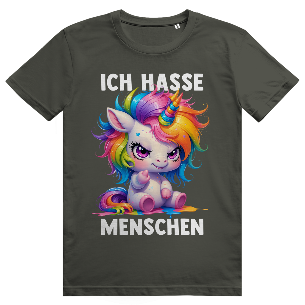 Ich Hasse Menschen - Süßes freches Einhorn Statement - Premium Bio Unisex T-Shirt