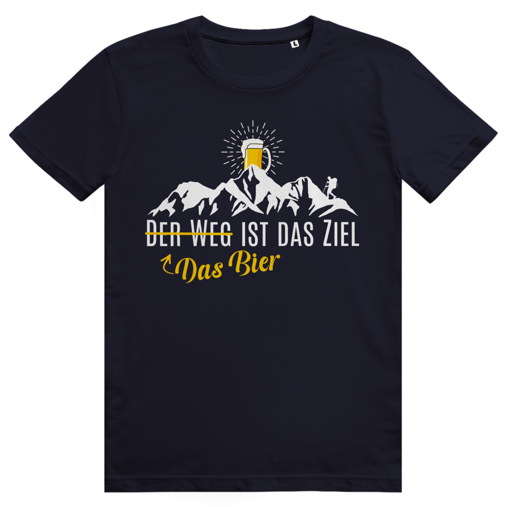 Das Bier ist das Ziel - Lustiges Bier Berge Wortspiel - Premium Bio Unisex T-Shirt