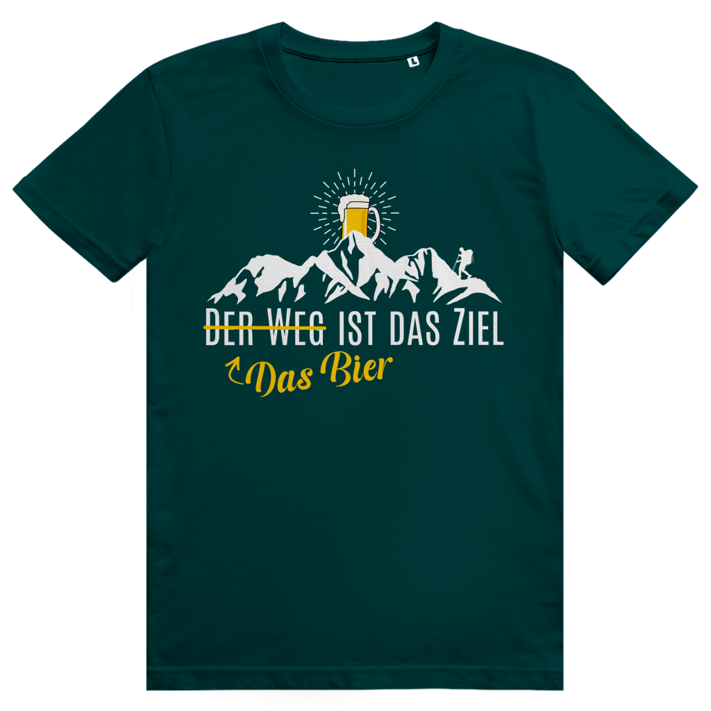 Das Bier ist das Ziel - Lustiges Bier Berge Wortspiel - Premium Bio Unisex T-Shirt