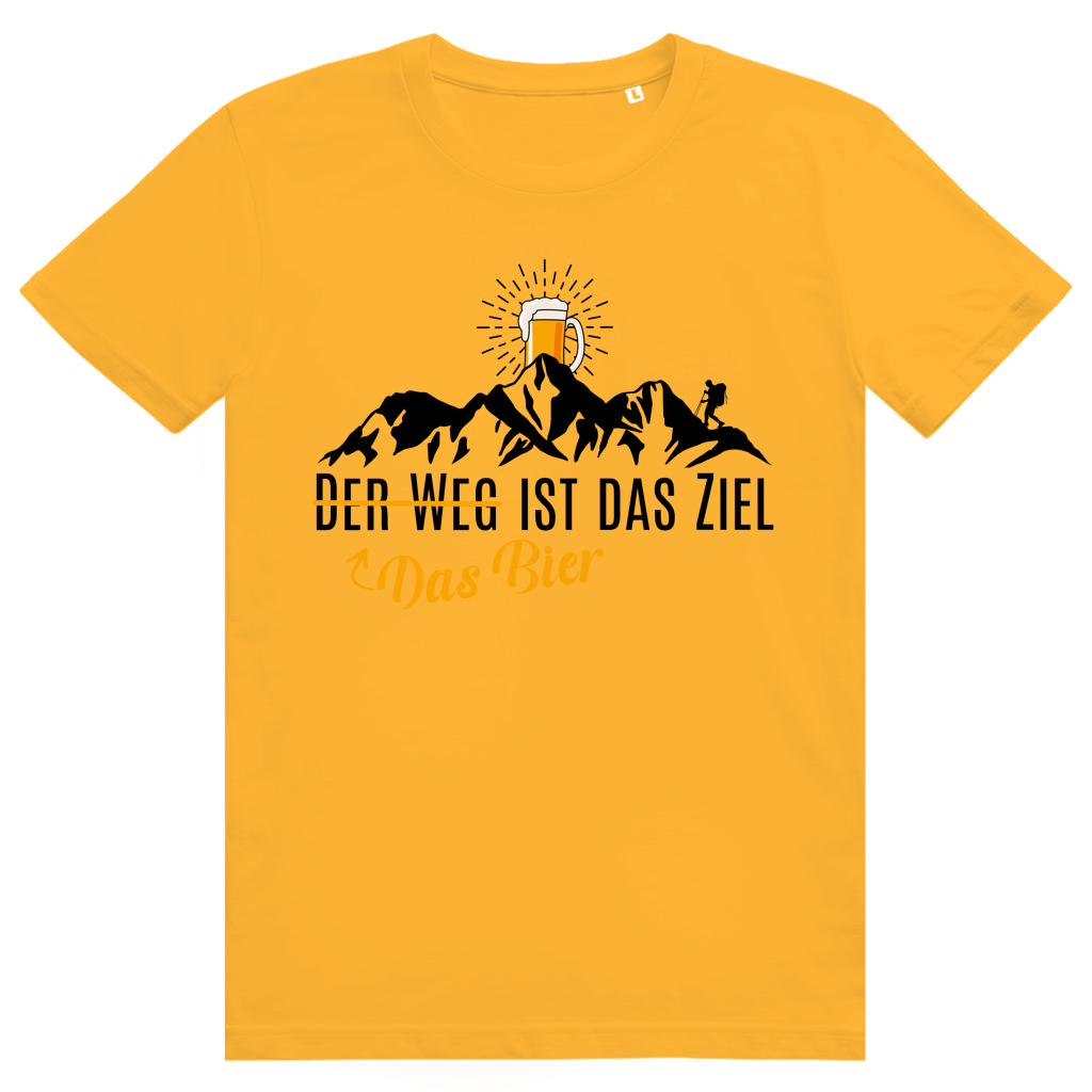 Das Bier ist das Ziel - Lustiges Bier Berge Wortspiel - Premium Bio Unisex T-Shirt