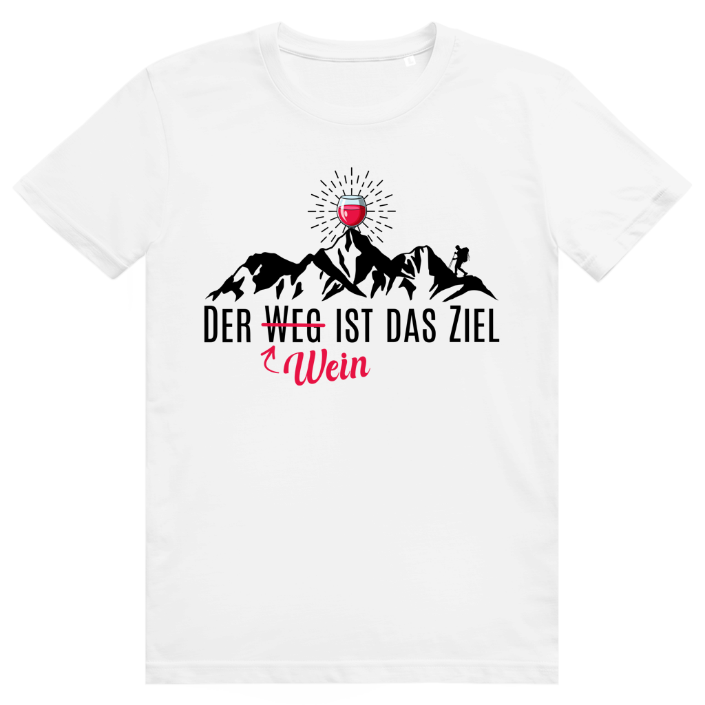 Der Wein ist das Ziel - Lustiges Wein Berge Wortspiel - Premium Bio Unisex T-Shirt