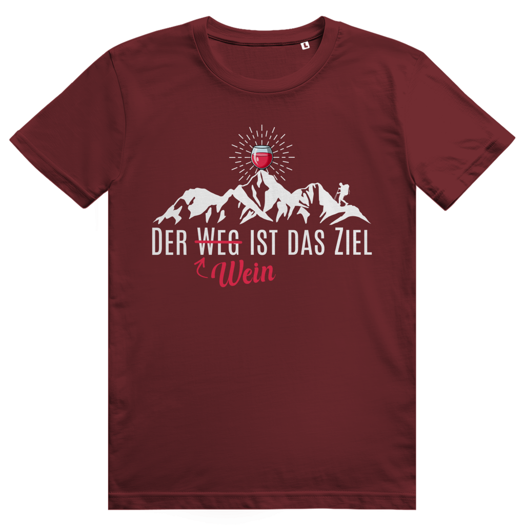 Der Wein ist das Ziel - Lustiges Wein Berge Wortspiel - Premium Bio Unisex T-Shirt