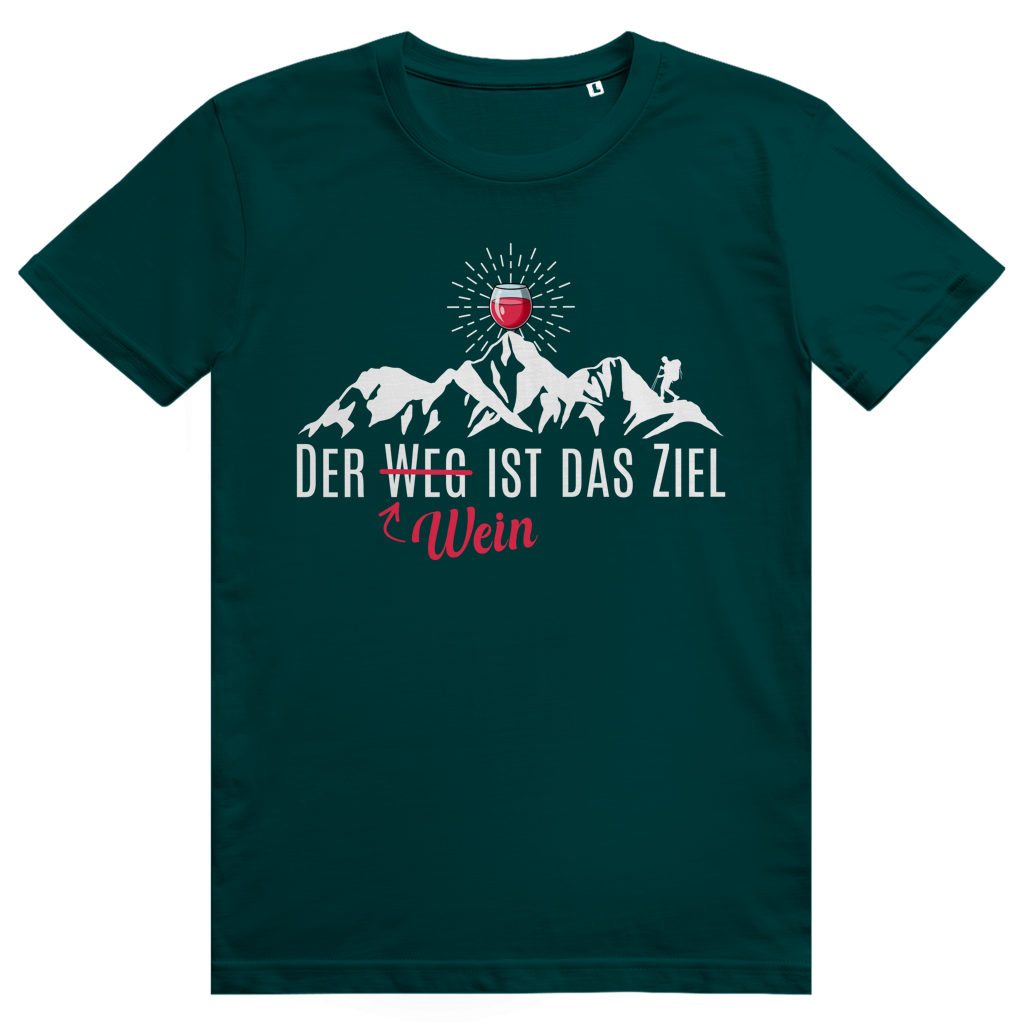 Der Wein ist das Ziel - Lustiges Wein Berge Wortspiel - Premium Bio Unisex T-Shirt