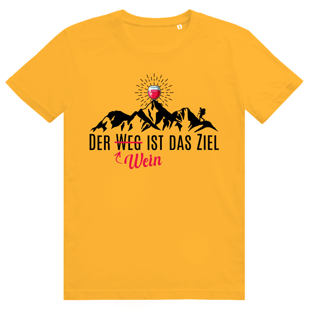 Der Wein ist das Ziel - Lustiges Wein Berge Wortspiel - Premium Bio Unisex T-Shirt