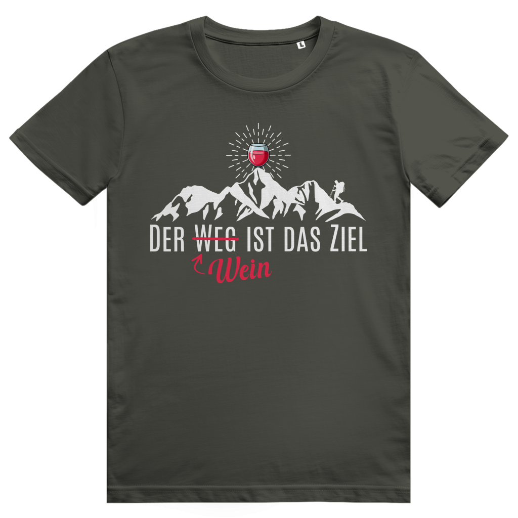 Der Wein ist das Ziel - Lustiges Wein Berge Wortspiel - Premium Bio Unisex T-Shirt