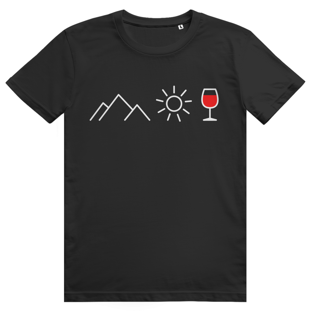 Berge Sonne Wein - Cooles Berge & Rotwein Design - Premium Bio Unisex T-Shirt