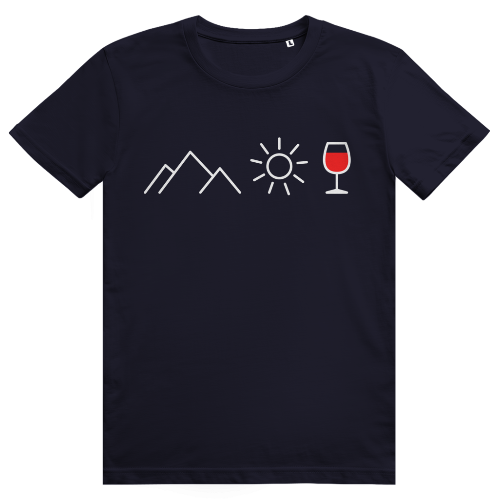 Berge Sonne Wein - Cooles Berge & Rotwein Design - Premium Bio Unisex T-Shirt